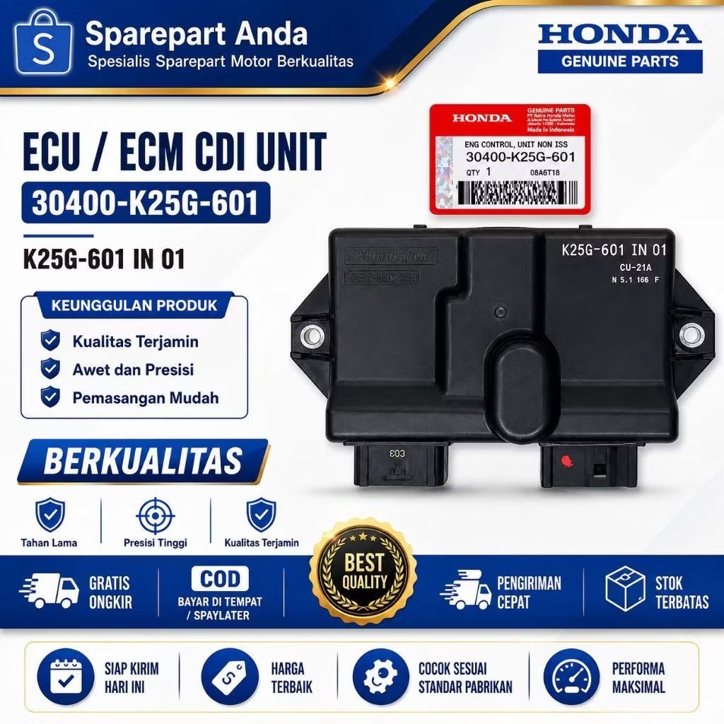 ECU ECM CDI HONDA K25G - 601 IN 01 BESAR BEAT FI, BEAT POP ESP, SCOOPY FI NON ISS 2014 - 2016 STARTE