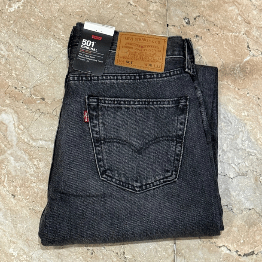 Jeans Pria 501 Original Fit 100% Katun Denim Regular Straight Rinse Biru Garment