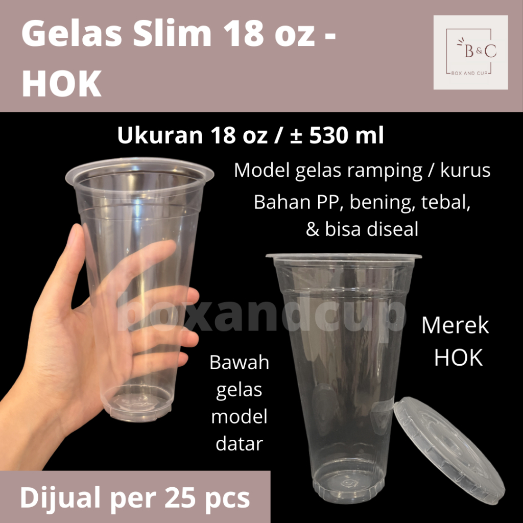 SABLON GELAS CUP MEREK HOK 18 OZ SLIM ( 8 GRAM )