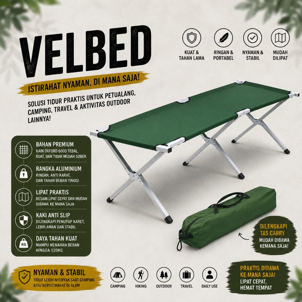 VELBED/RANJANG LIPAT VELBED/VELBED ALUMINIUM/ VELBED IMPORT/  TEMPAT TIDUR LIPAT /VELBED OUTDOOR