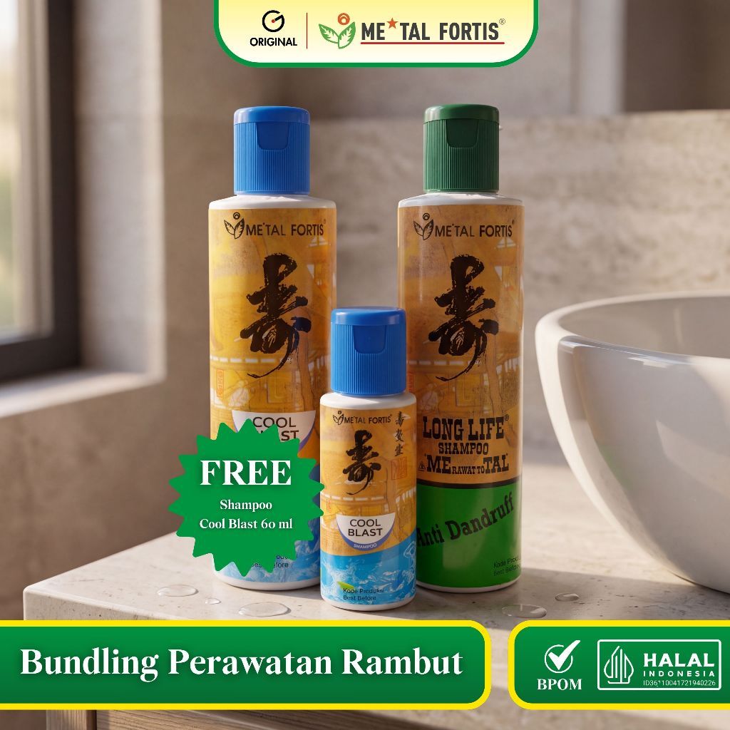 METAL FORTIS Bundling Perawatan Rambut Shampoo Cool Blast 200 ML, Anti Ketombe 200 ML, Cool Blast 60