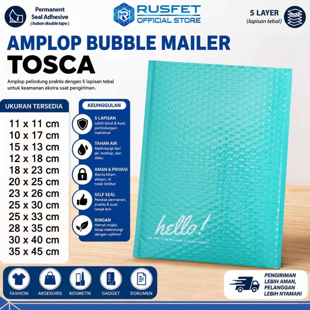 Amplop Bubble Wrap Tosca Rusfet Envelope Bubble Bag Mailer Premium RUSFET