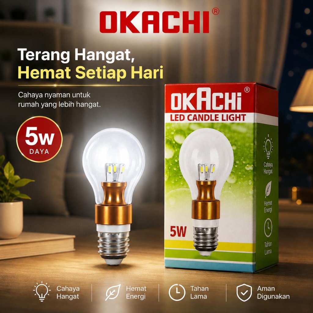 OKACHI LED Candle Light 5W – Lampu LED Cahaya Hangat