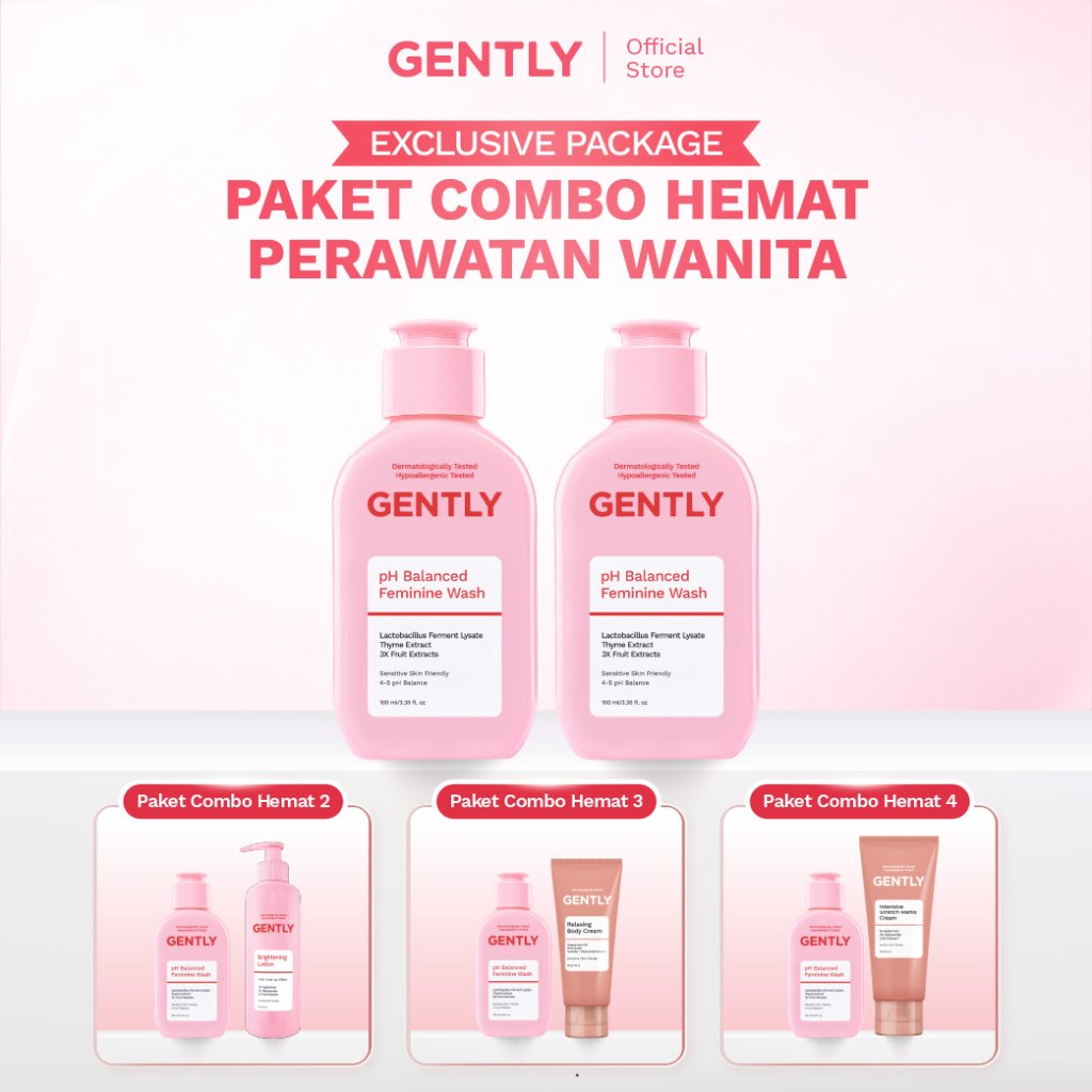 [EXCLUSIVE PACKAGE] GENTLY Paket Hemat Perawatan Wanita | Feminine Wash, Stretch Marks Cream, Relaxi