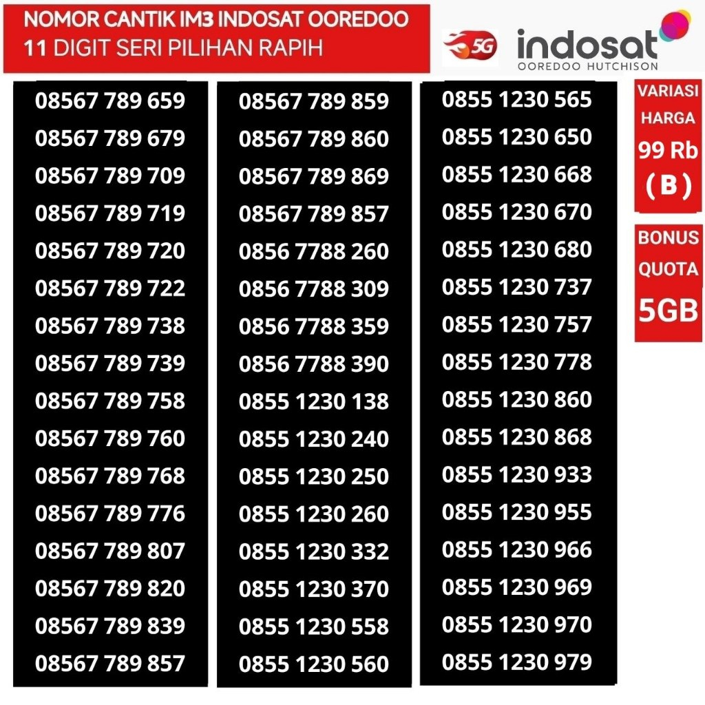 nomer cantik 11 digit indosat ooredoo 4G 5G ready nomor kartu perdana im3 internet freedom 3GB