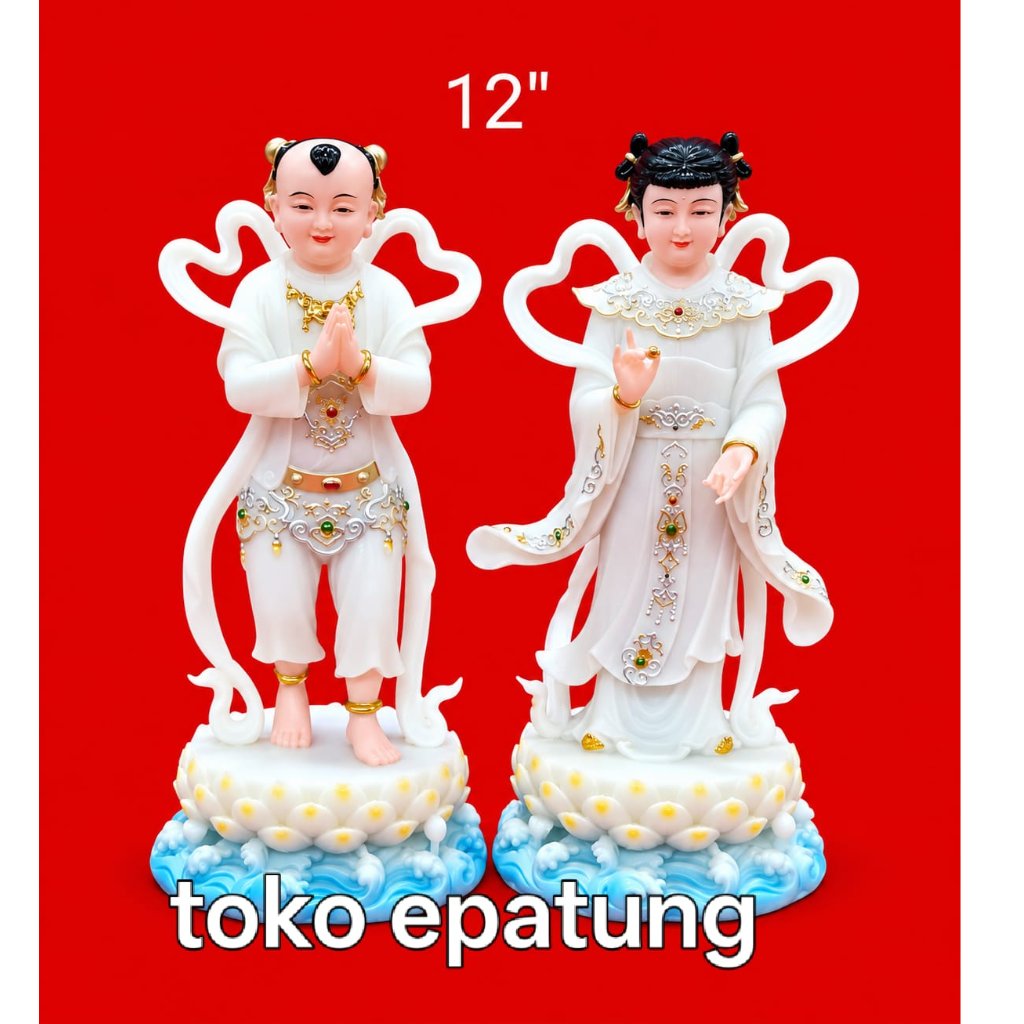 patung rupang Pengapit / pengawal dewi kwan im / kwan im / guan yin - marmer - 12 inch - Putih - l25