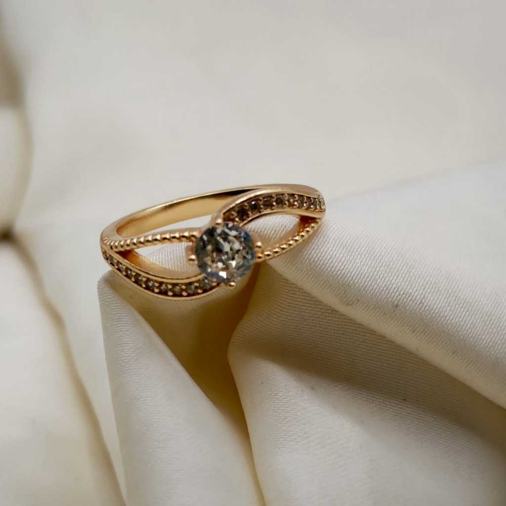Cincin Emas Arab Padat Tebal Mata Putih Lapis Emas