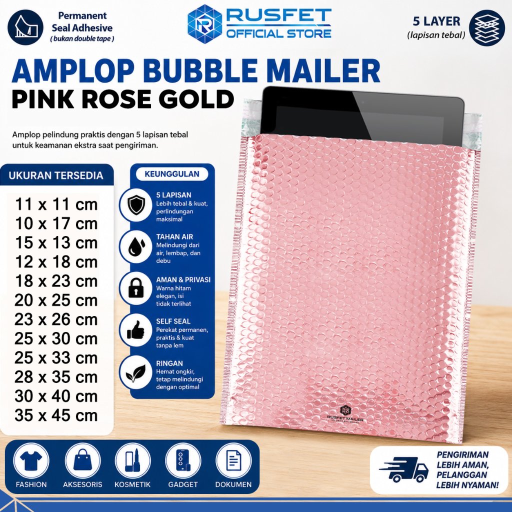 Amplop Bubble Mailer Pink Rose Gold Bubble Mailer Packing Murah RUSFET
