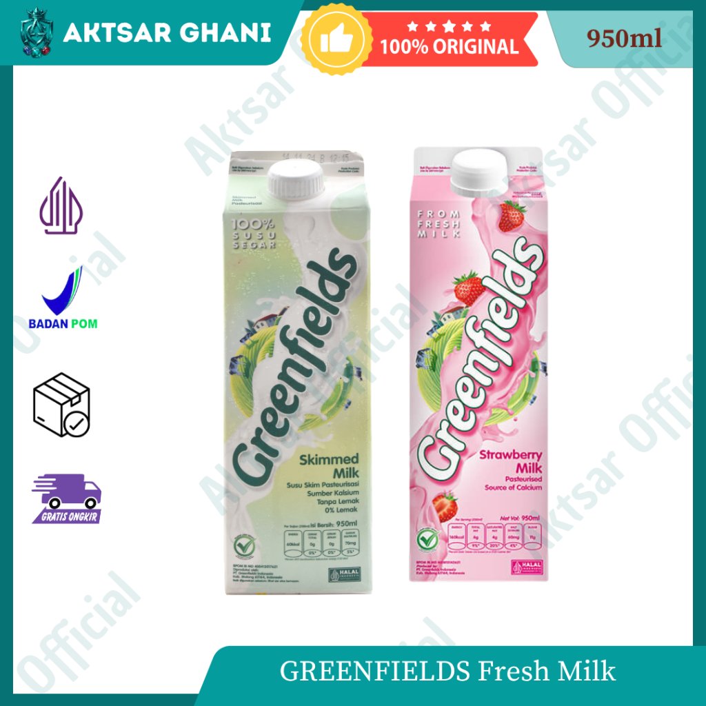 AG - GREENFIELDS Fresh Milk 950 mL - Skimmed, Strawberry
