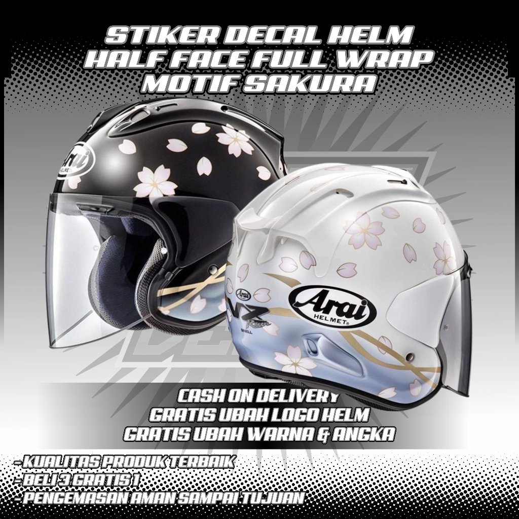 STIKER DECAL HELM HALF FACE FULL WRAP MOTIF SAKURA