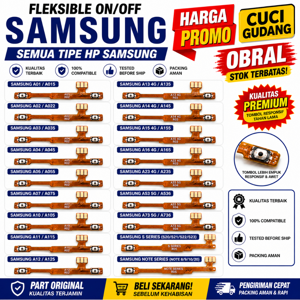 Flexible On Off Samsung Semua Tipe HP Fleksibel Tombol Power Samsung Sparepart HP Cuci Gudang Harga 