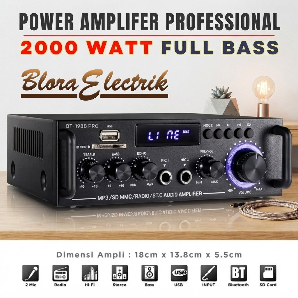 AMPLIFIER FLECO ampli  Bluetooth Stereo Ampli + USB + FM Radio