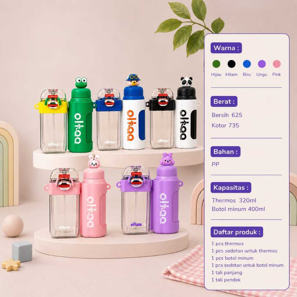 3LD Botol Minum Anak Dual 2in1 2 Sisi Cara Minum Double Cup Botol Minum Air Sekolah O Hi O