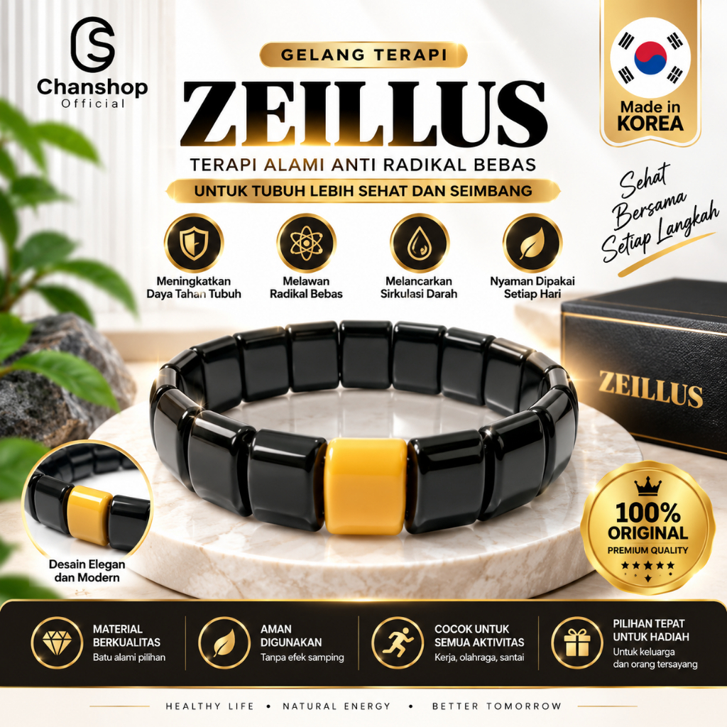 Gelang Kesehatan ZEILLUS ONYX | Gelang Terapi | Batu Kesehatan Black Jade Korea Original