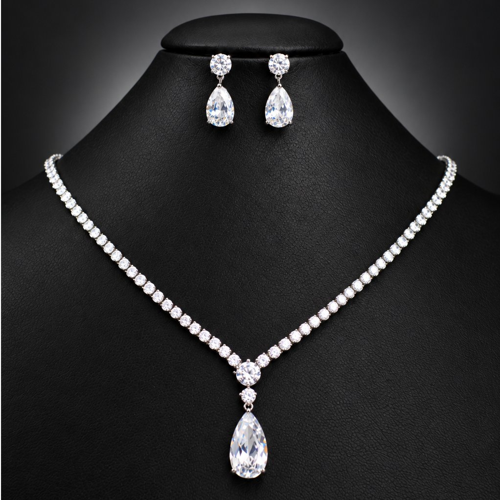 ASTERIA - ELGRALUXE - Cubic Zircon Crystal Premium Titanium Earrings Necklace SET