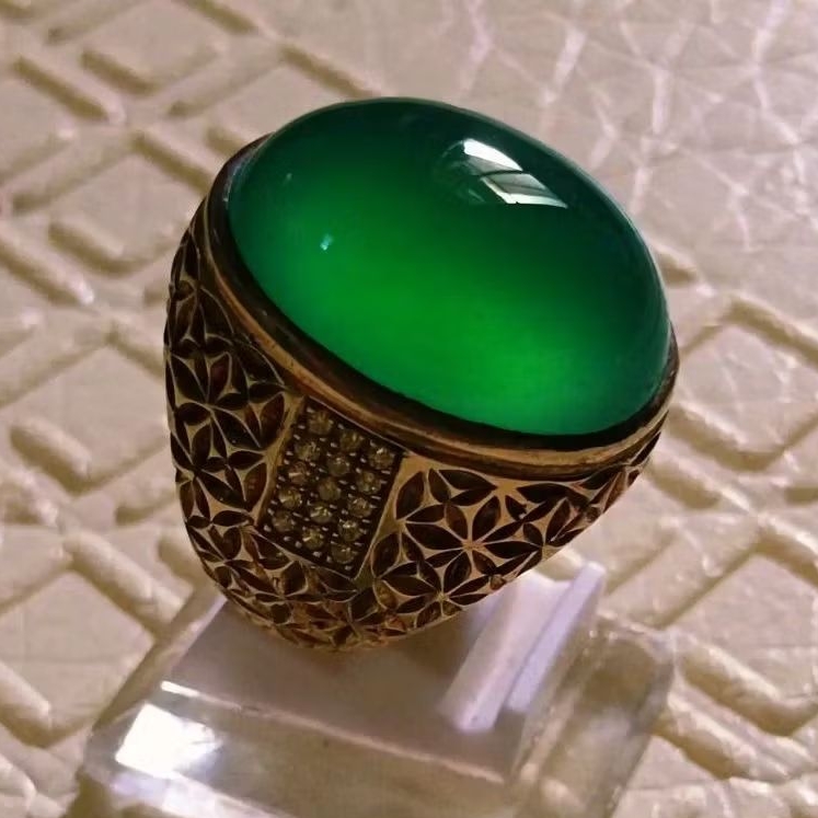 Natural Cincin Akik Bacan Gulau Ijo Botol Super Kristal Giwang Mumbul Ring Perak