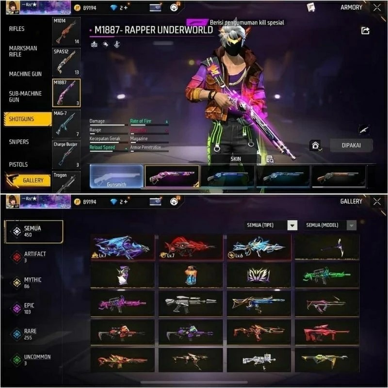 Cod akun fire free sultan dengan senjata full lengkap