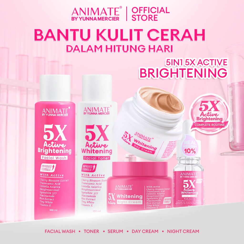 [5 PCS] Animate 5x Active Whitening Series 5in1 Tanpa Pouch - Paket Skincare Whitening & Glow - Skin