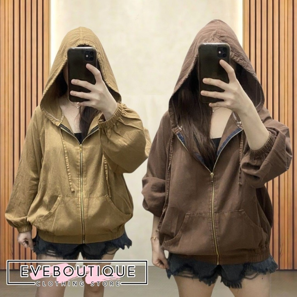 Outer Bomber Hoodie Soft Denim JUMBO Abigail Premium Wanita Big Size Oversize Anti Kusut Adem Evebou