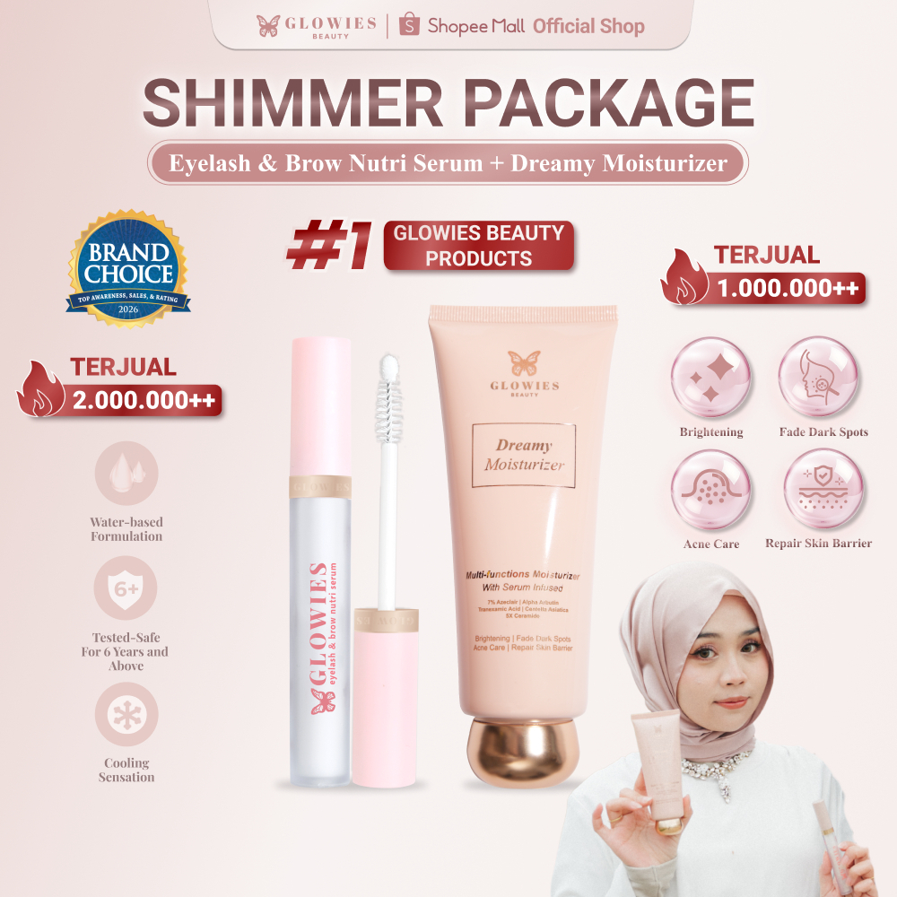 Shimmer Package Glowies Beauty Dreamy Moisturizer 80ml + Eyelash & Brow Serum 4ml Paket Glow Up Waja