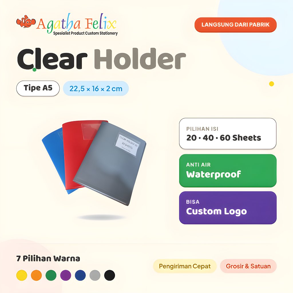 Map Clear Holder Tipe A5 | Map Plastik Clear Holder Tipe A5 - Isi Lembaran 10 - 120 | Agatha Felix