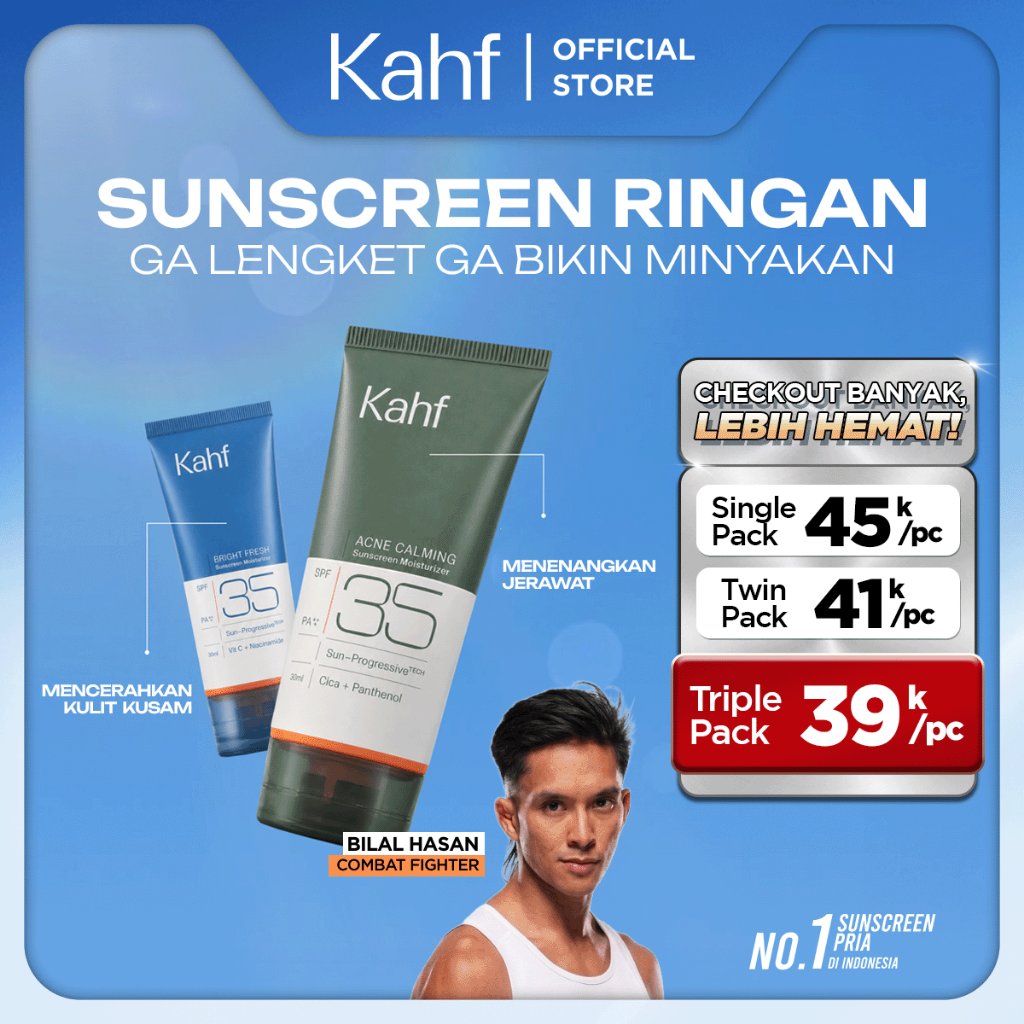 [KLIK 3X DAPAT 39K/PCS] Kahf Sunscreen All Series Bright Fresh & Acne Calming Sunscreen Serum SPF 50