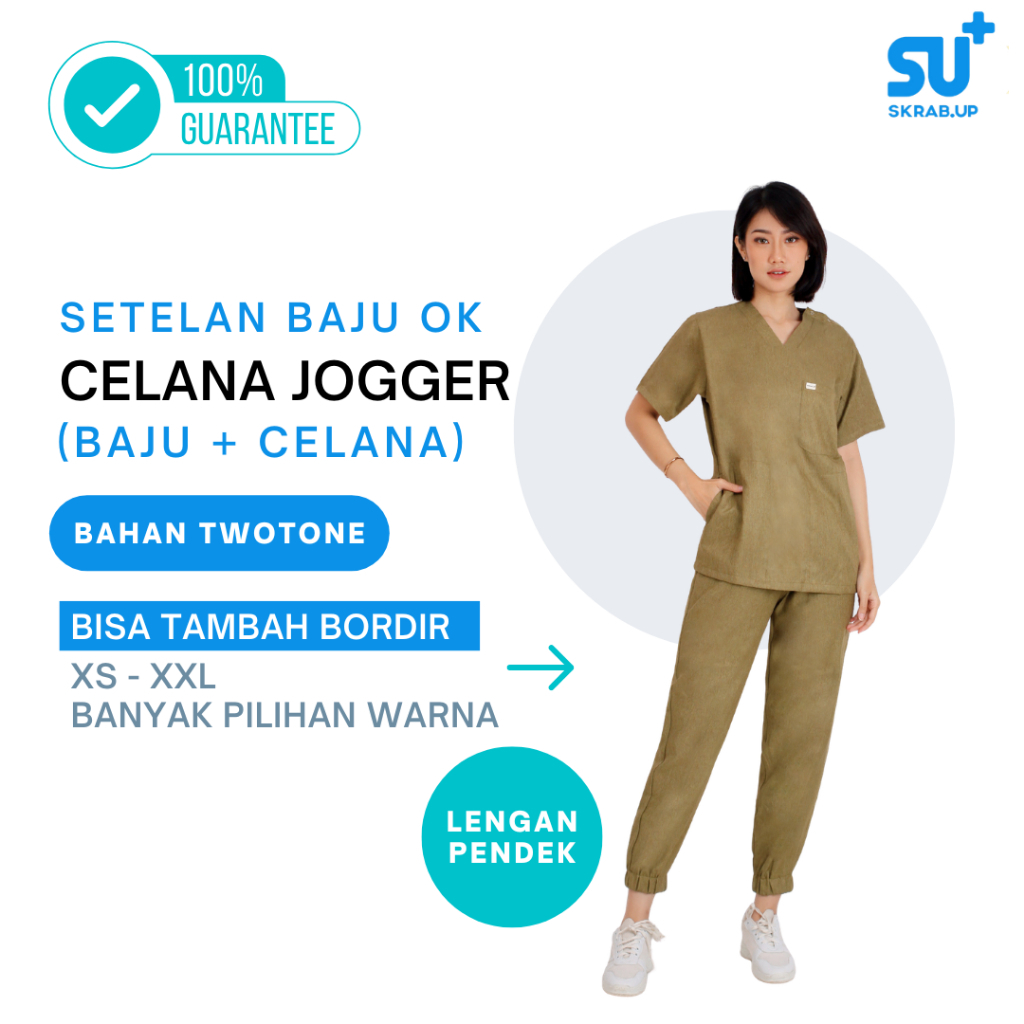 Scrub V Neck Celana Jogger Lengan Pendek / Cardiac Series Two tone / Baju OK Dokter / Baju OK Perawa
