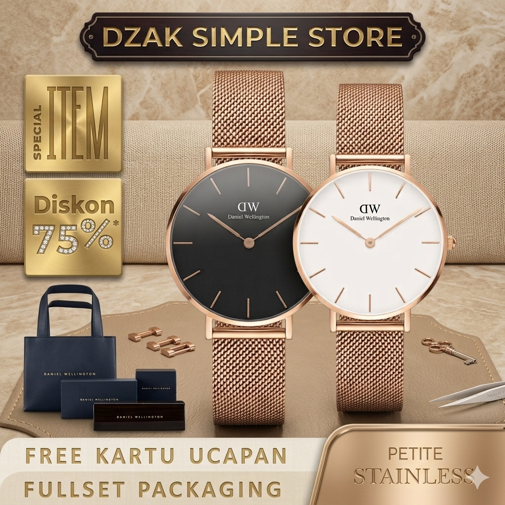 Jam Tangan Daniel Wellington DW Wanita Pria Analog Petite Stainless Steel Tali Rantai Pasir Minimali