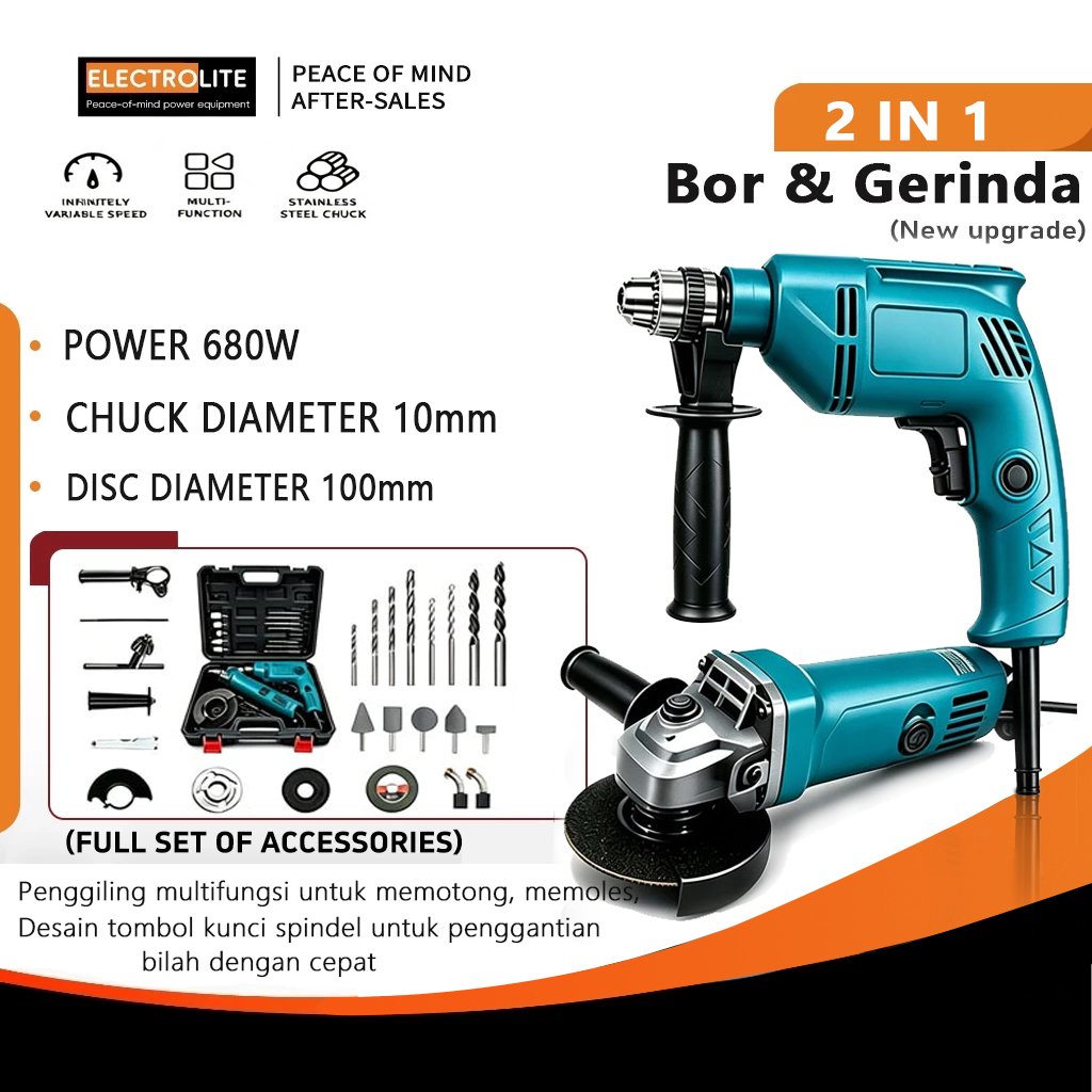 2 IN 1 Bor Dan Gerinda Mesin Bor Listrik Gerinda Dan Bor Gerinda dan bor dapat box paket lengkap ger