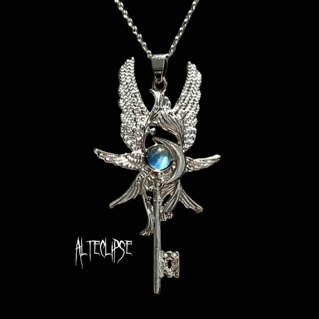 Alteclipse Seraphim Blue Gem Wing Key Glitter Necklace Celestial Fantasy Jewelry // N117 Kalung Alte