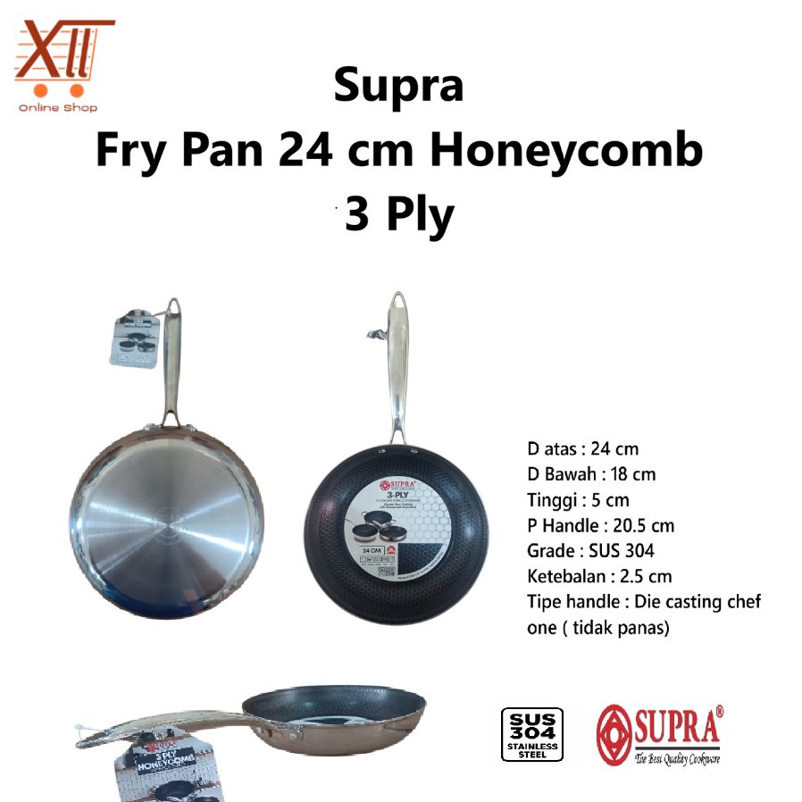 SUPRA 3-PLY PROFESSIONAL SERIES HONEYCOMB FRY PAN 24 CM - Wajan Penggorengan Anti Lengket Stainless 