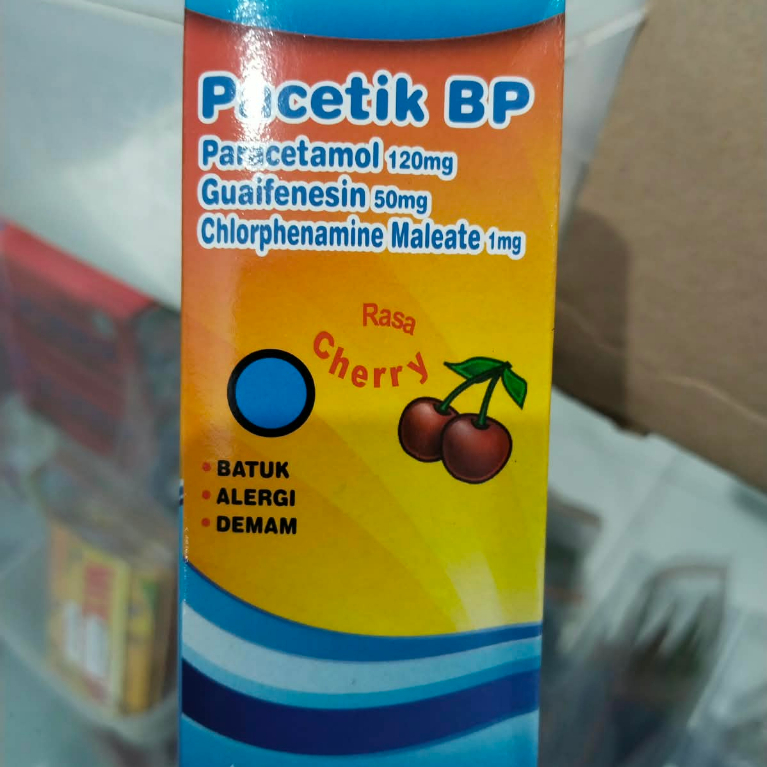 Pacetik BP Paracetamol 120mg Guaifenesin 50mg Chlorphenamine Maleate 1mg Rasa Cherry obat batuk aler