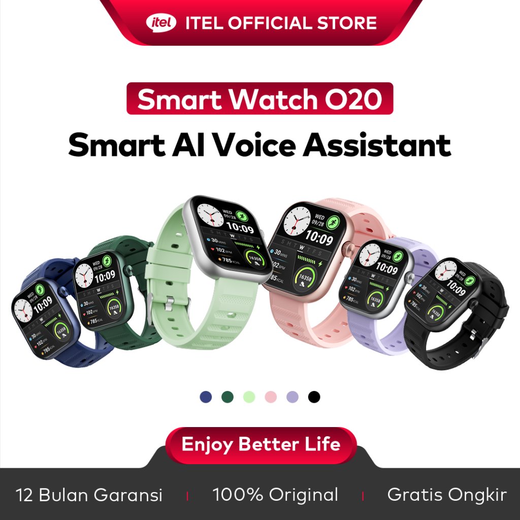[Asisten Pintar Berbasis AI] itel O20 Smartwatch AI Watch Face Pemantau Kesehatan 24 Jam Layar HD 2.