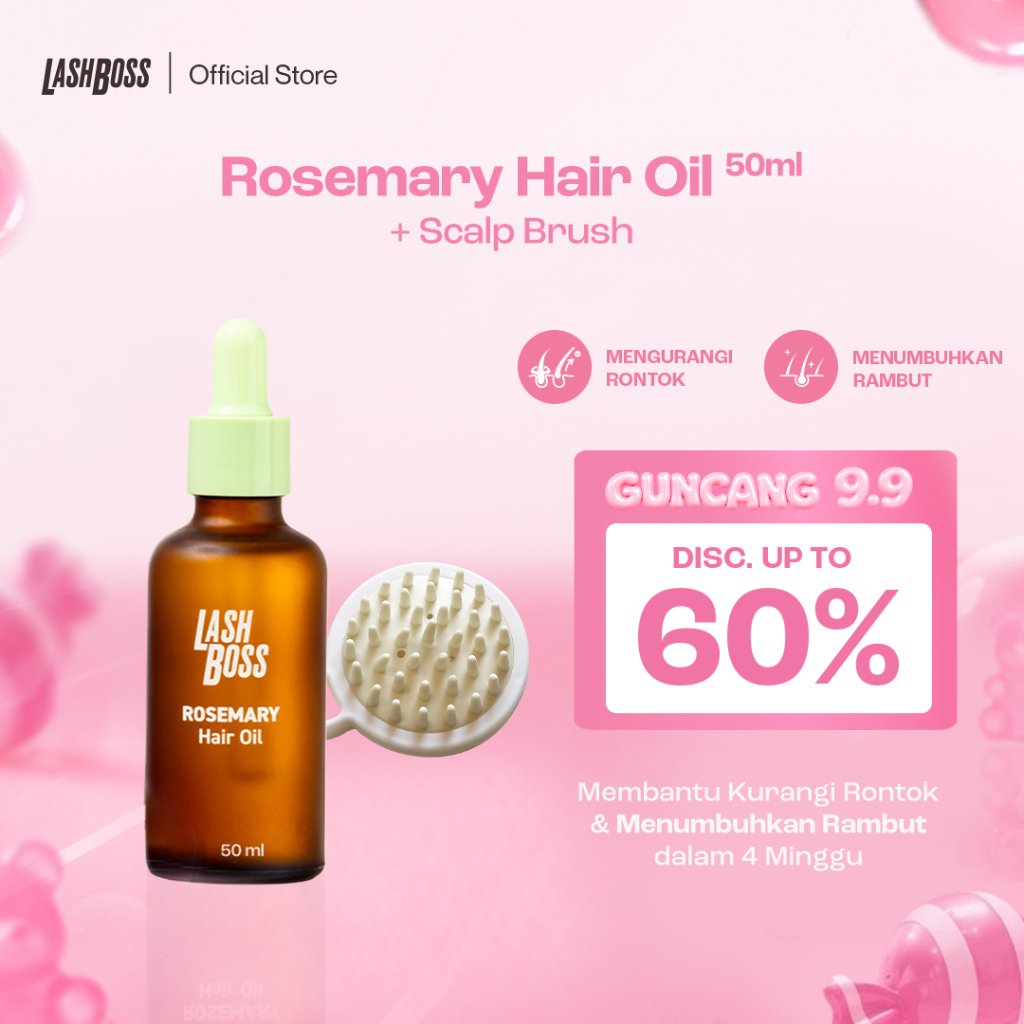 [SPECIAL BUNDLE ] LASHBOSS X THE GLOSSED  Rosemary Hair Growth Oil 50ML + Free Scalp Brush | Rosemar