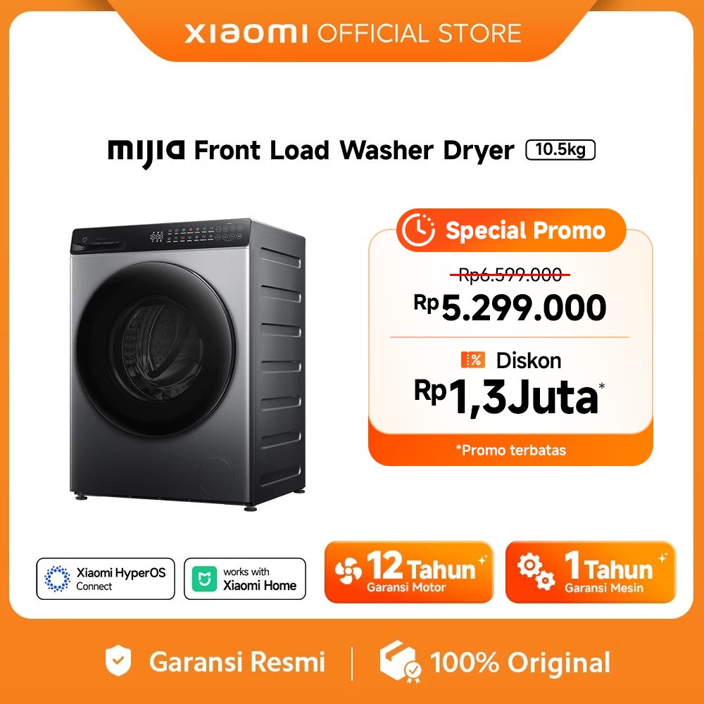 [Unit Only] Xiaomi Mijia Mesin Cuci Front Load Washer Dryer 10.5kg | Steam Wash | Direct Drive Motor