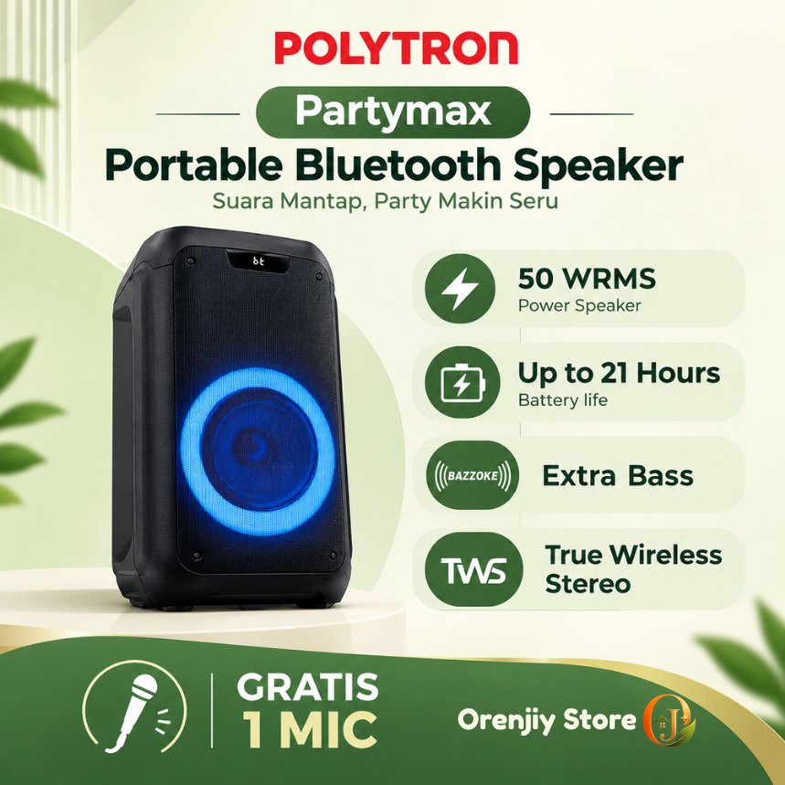 POLYTRON Party Speaker Bluetooth PPS-8L12 Karaoke Portable Wireless Speaker Musik Suara Powerful Ori