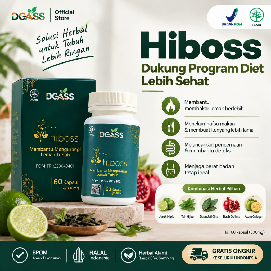 HIBOOS Suplemen Fat Burner Alami – Kapsul Herbal Pelangsing Badan & Detoks | Suplemen Turunkan Lemak