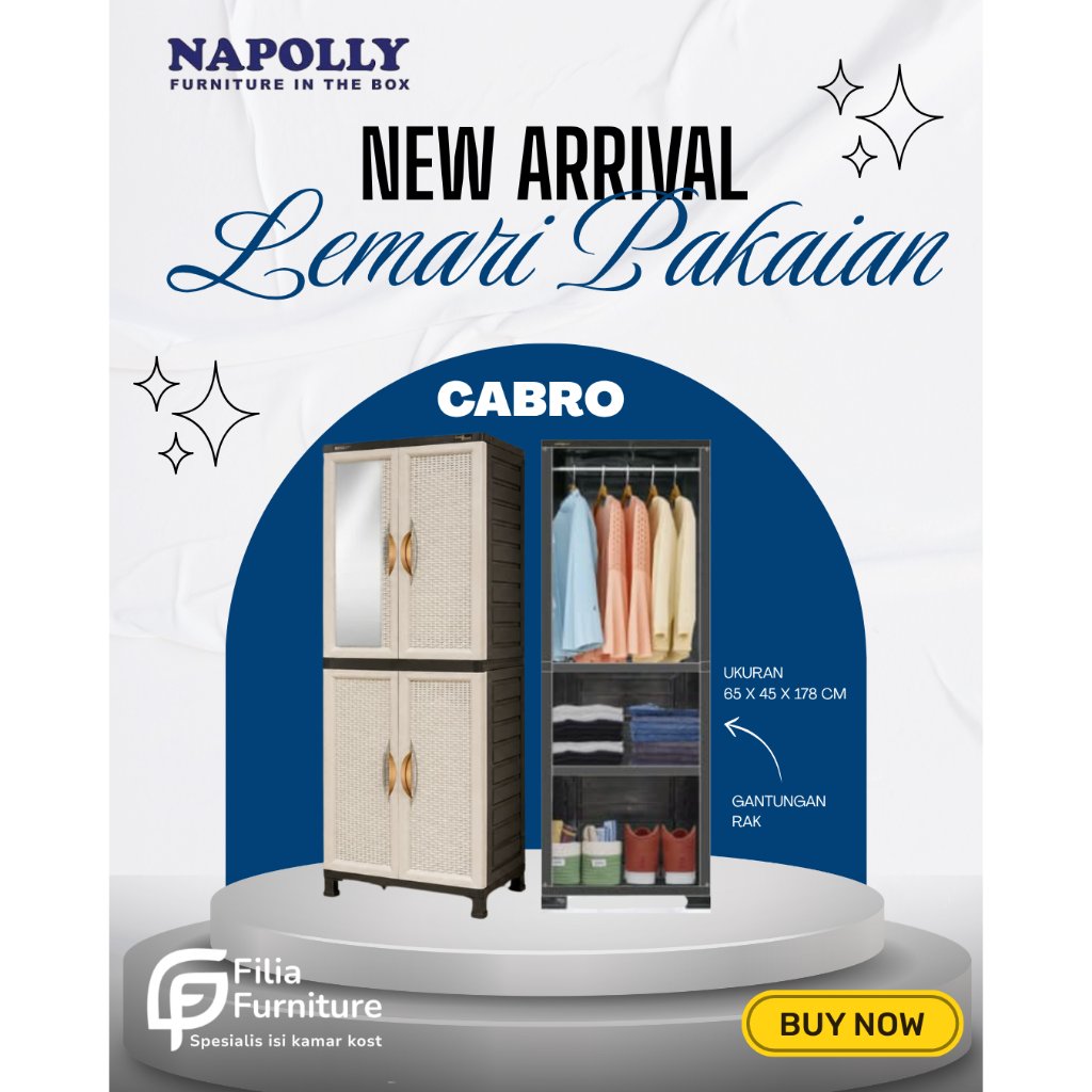 LEMARI PLASTIK NAPOLLY CABRO 4 PINTU GANTUNGAN & RAK