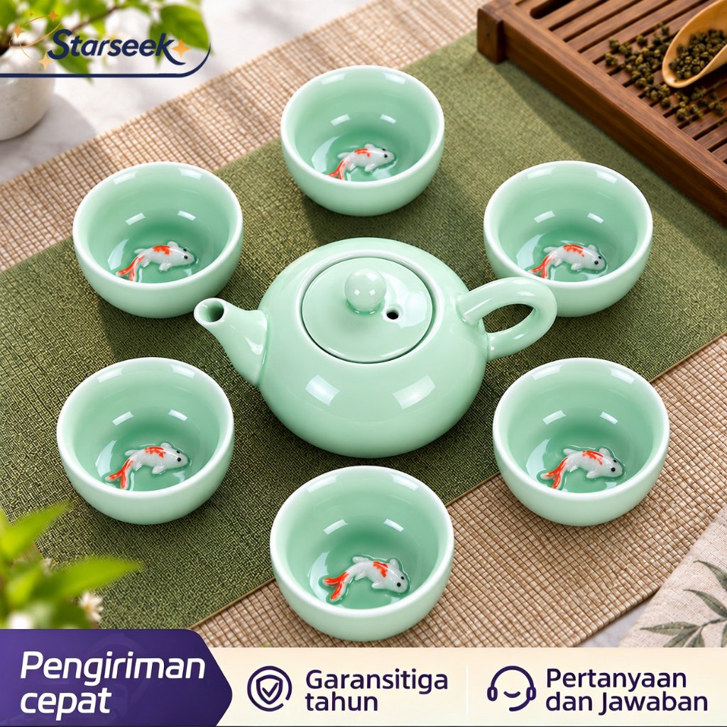 Set Teh Keramik 7 Pcs/Ceramic Teko Set Cup/Cangkir Teh/Set Peralatan Teh/Keramik Celadon/Teko Teh
