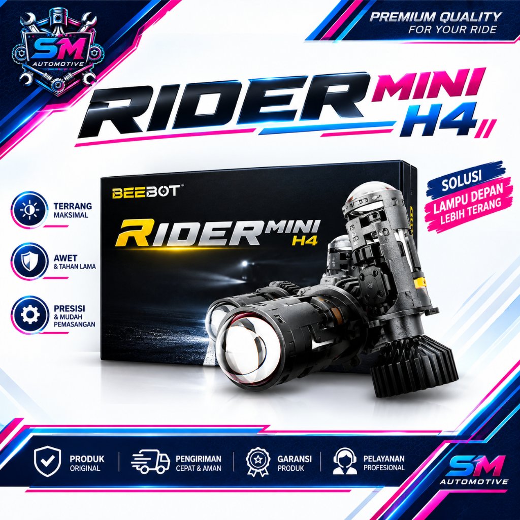 Beebot Biled Rider Mini H4 LED Headlamp Mobil Motor 45W 55W Dual Fan Terang
