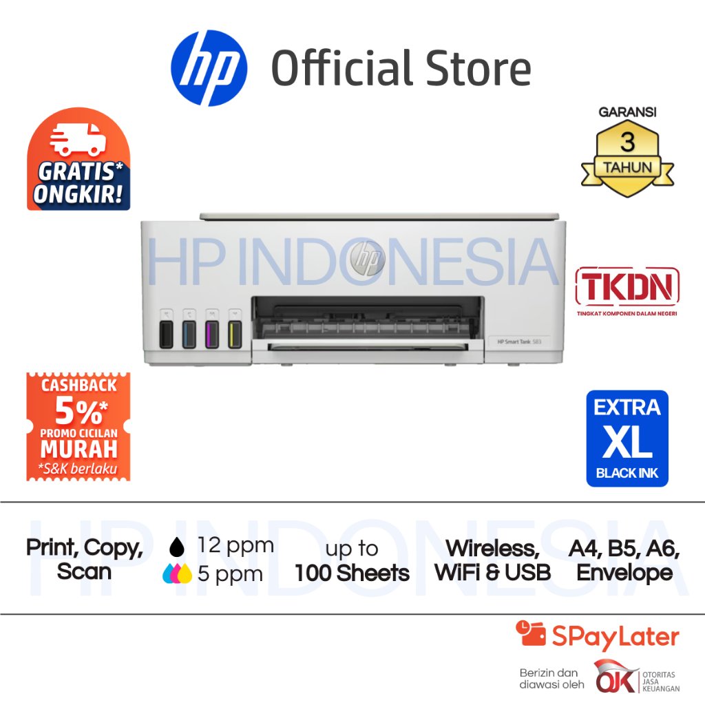 Printer HP Smart Ink Tank 615 / 583 / 585 / 580 / 210 / 523 / 750 / 215 All in One Print Scan Copy W