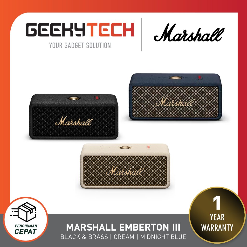 Marshall Emberton III Speaker Bluetooth Portabel - Black & Cream, 32 Jam Putar Musik