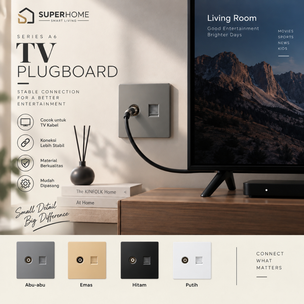 SUPERHOME TV Internet Plug Premium | Stop Kontak TV + Internet | 4 Pilihan Warna Free Inbow
