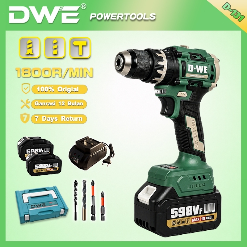 DWE 1800R/menit Bor cordless Cordless drill Bor impact baterai Impact drill Mesin bor listrik D-131