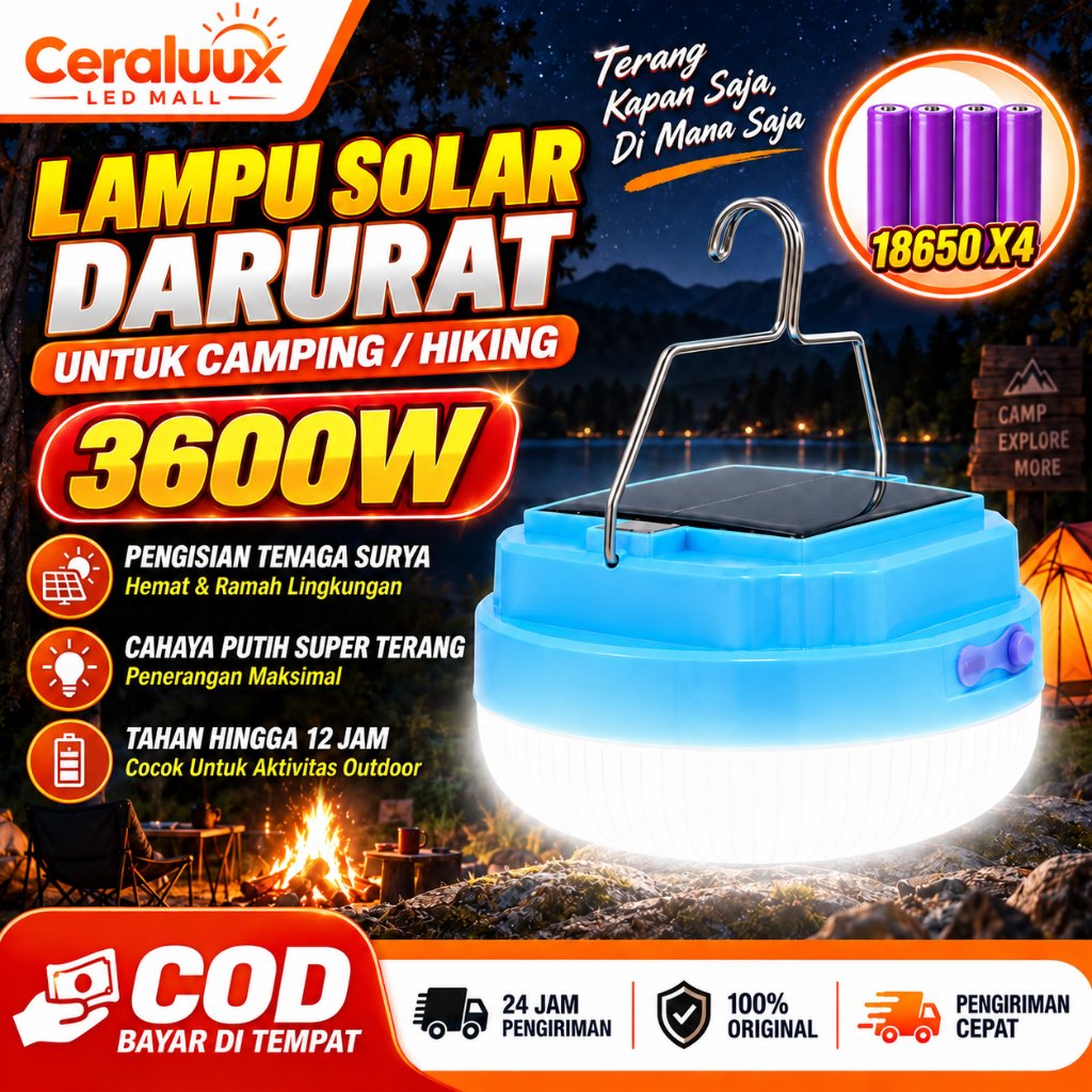 [Garansi 30 Tahun] Lampu Darurat Tenaga Surya Portable LED Super Terang untuk Camping Hiking Rumah d