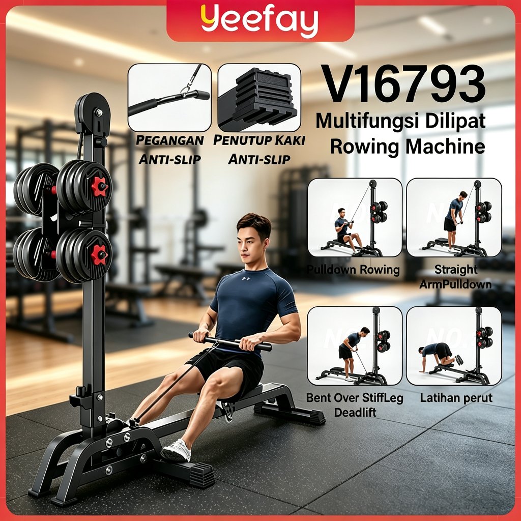 Multifunctional Foldable Rowing Machine High Pull Down 2-in-1 Home Gym Functional Trainer