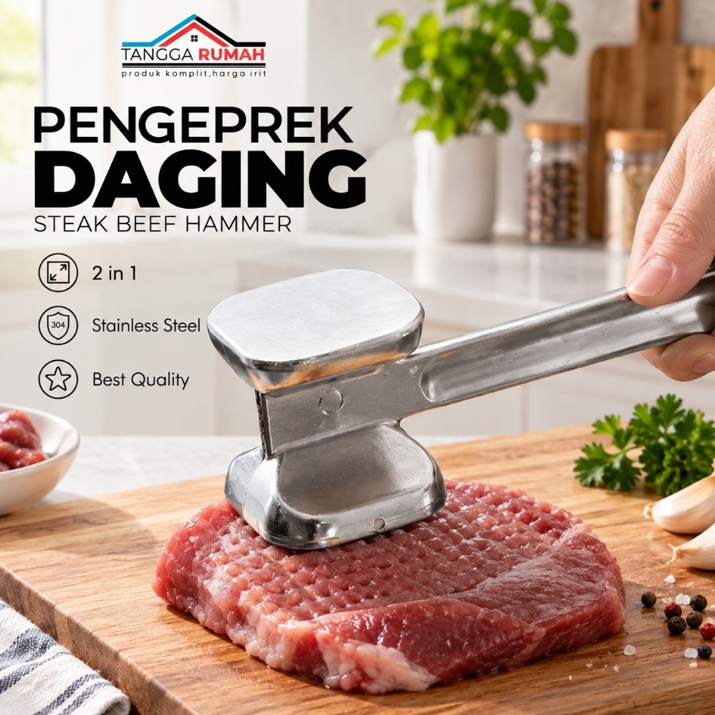 Palu Alat Geprek / Pemukul & Penghalus Daging Ayam / Sapi Fillet / Steak Beef Hammer 2 in 1