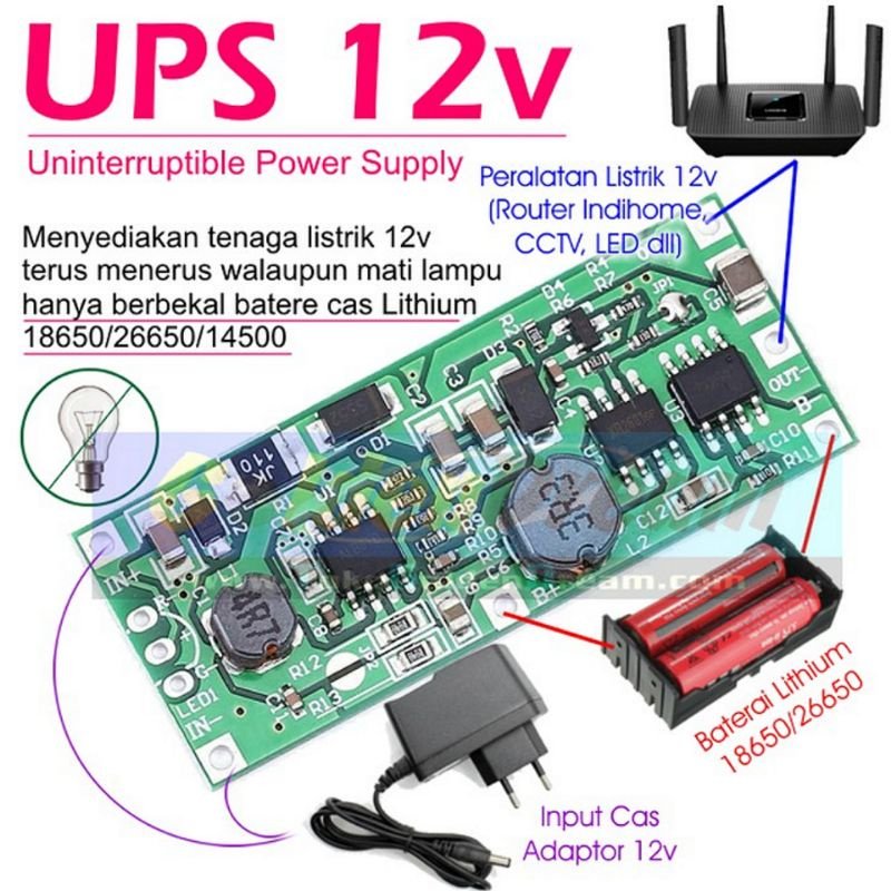 Module UPS 9V 12V Step Up Plus Charging Untuk Modem Dan