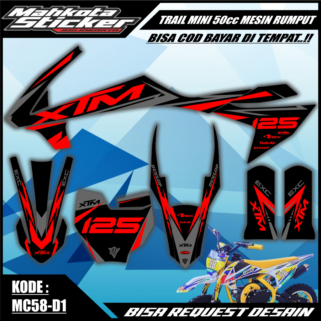 Decal Stiker Trail Mini Mesin Rumput 50cc type LENKA MC58 XTM SYMOTOS JACKLE Bisa Request Desain