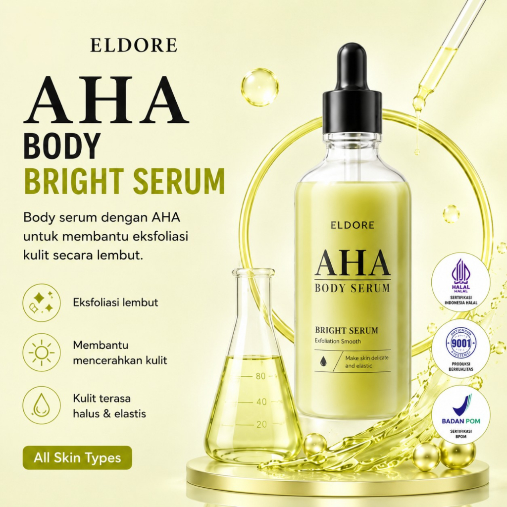 ELDORE AHA Brightening Body Serum 50ml - Serum Tubuh Membantu Mencerahkan Kulit Kusam